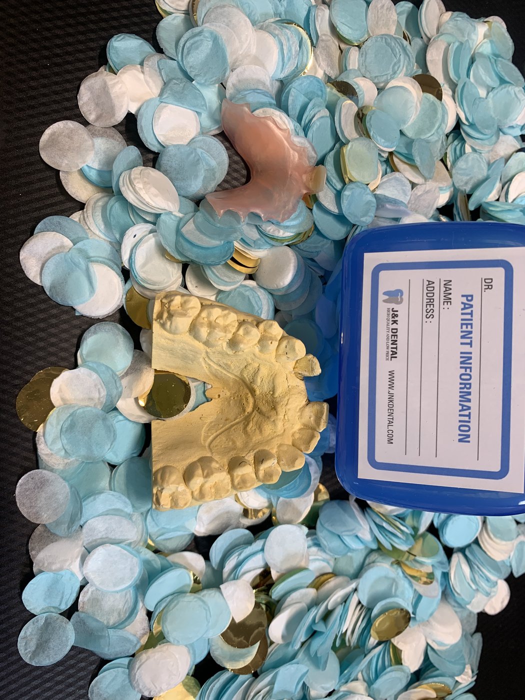 Flexible partial denture with dental model and patient case